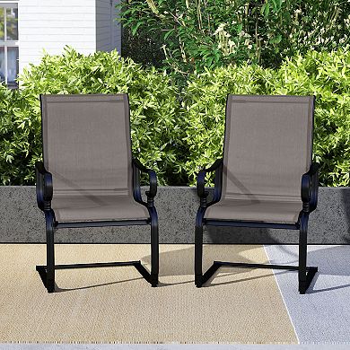 Patio Dining Chairs Set of 2 with 15 Degree Rocking and Quick Dry Fabric