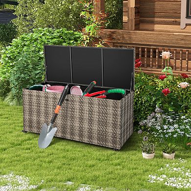 96 Gallon Outdoor Storage Box with Wheels and Waterproof Liner