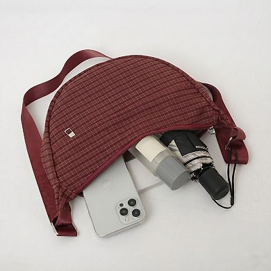 Plaid Nylon Crescent Shoulder Bags with Adjustable Strap Lightweight Casual Crossbody Bag
