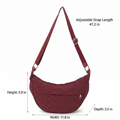 Plaid Nylon Crescent Shoulder Bags with Adjustable Strap Lightweight Casual Crossbody Bag