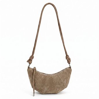 Soft Faux Suede Crossbody Shoulder Bag Adjustable Strap Compact Everyday Crescent Purse