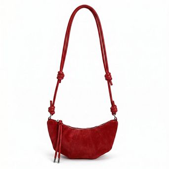 Soft Faux Suede Crossbody Shoulder Bag Adjustable Strap Compact Everyday Crescent Purse