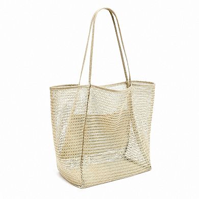 Mesh Tote Bag Large Capacity Lightweight Polyester Shoulder Handbag with Inner Pouch