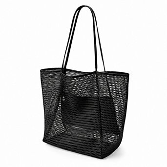 Mesh Tote Bag Large Capacity Lightweight Polyester Shoulder Handbag with Inner Pouch