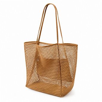 Mesh Tote Bag Large Capacity Lightweight Polyester Shoulder Handbag with Inner Pouch