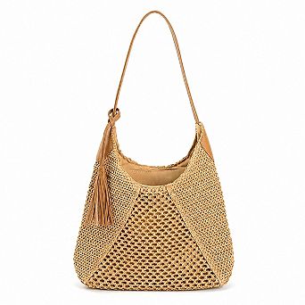 Woven Paper Fiber Shoulder Tote Bag Large Capacity Crochet Handbag with Tassel Accent