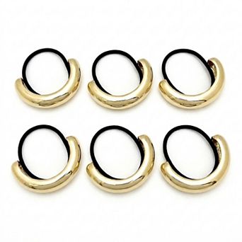 Women's Gold Tone Hair Ties Set 6 Pack Accent Elastic Ponytail Holders Minimalist Hair Accessories