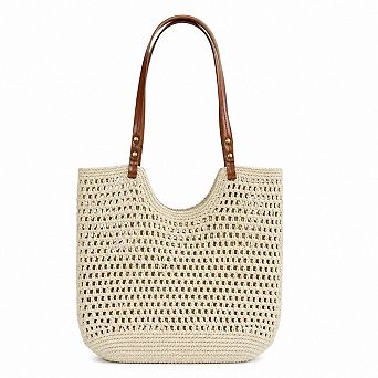 Woven Mesh Tote Bag Lightweight Shoulder Handbag Large Capacity Vacation Beach Purse
