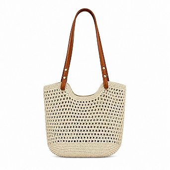 Woven Mesh Tote Bag Lightweight Shoulder Handbag Large Capacity Vacation Beach Purse