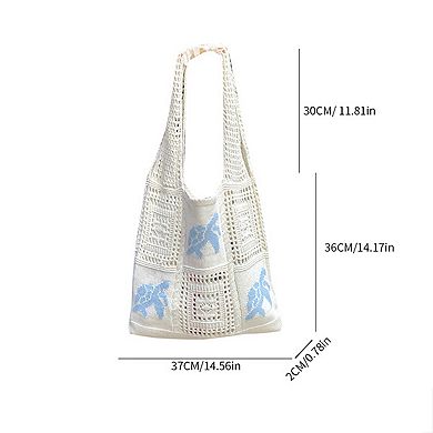 Women's Knit Tote Bag Floral Pattern Shoulder Bag Open Top Casual Everyday Carry Handbag