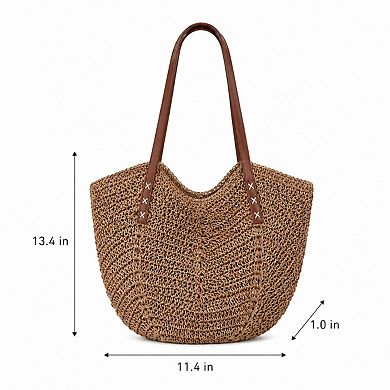 Woven Straw Tote Bag Large Capacity Shoulder Handbag Vacation Beach Everyday Carryall