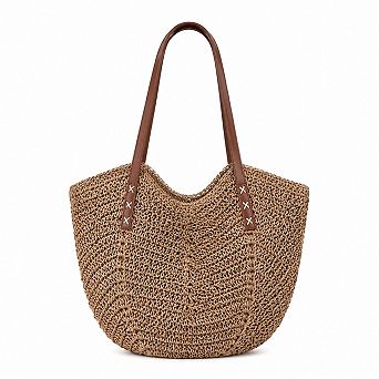 Woven Straw Tote Bag Large Capacity Shoulder Handbag Vacation Beach Everyday Carryall