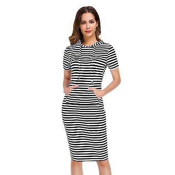 Women's Casual Short Sleeve Solid Pullover Midi Hoodie Dress Sweatshirt Dresses