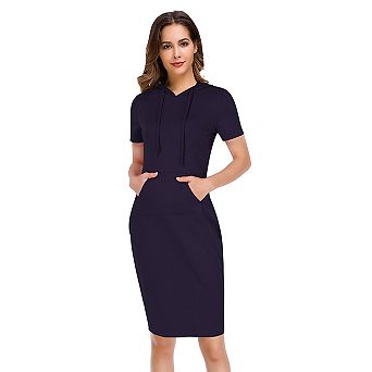 Women's Casual Short Sleeve Solid Pullover Midi Hoodie Dress Sweatshirt Dresses