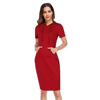 Women's Casual Short Sleeve Solid Pullover Midi Hoodie Dress Sweatshirt Dresses