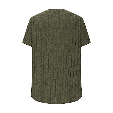 Women's Plus Size Casual Tops V Neck Solid Color Shirts Lightweight Short Sleeve Blouses