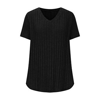 Women's Plus Size Casual Tops V Neck Solid Color Shirts Lightweight Short Sleeve Blouses