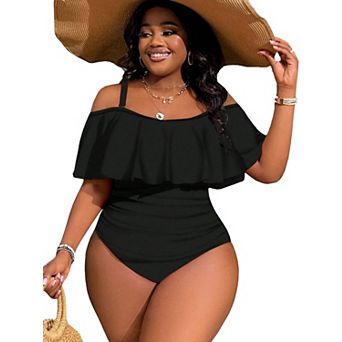 Plus Size Women One Piece Ruffle Swimsuit Off Shoulder Bathing Suits