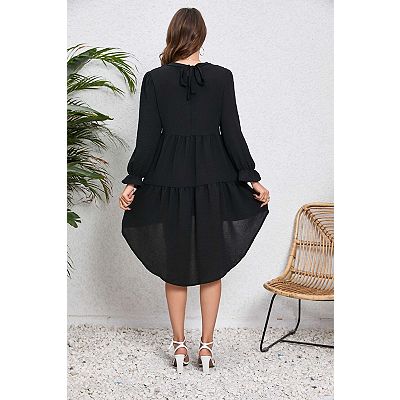 peplum maternity dress V Neck Puff Sleeve Maternity Long Tunic Dress High Low Ruffle Hem Asymmetrical Peplum Tops
