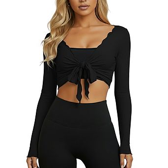 Women's Tie Wrap Tops Long Sleeve Bolero Shrug Lightweight Ballet Pilates Yoga Gym Workout Outfits