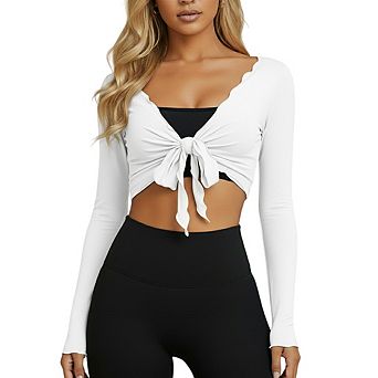 Women's Tie Wrap Tops Long Sleeve Bolero Shrug Lightweight Ballet Pilates Yoga Gym Workout Outfits