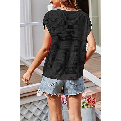 Women's Knit Short Sleeve Top Crew Neck Loose Fit Casual Blouse