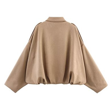 Women's Zip Up Lapel Long Sleeve Jacket Casual Outerwear