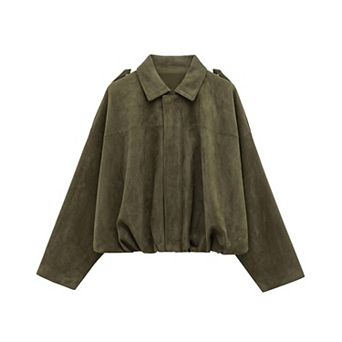 Women's Zip Up Lapel Long Sleeve Jacket Casual Outerwear