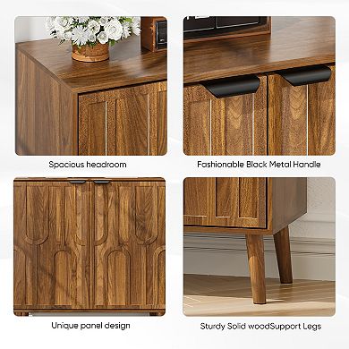 Farmhouse Style Sideboard Buffet Cabinet with Storage, Walnut Wood Coffee Bar Cabinet, 31.5" W