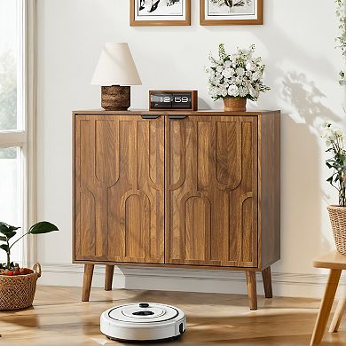 Farmhouse Style Sideboard Buffet Cabinet with Storage, Walnut Wood Coffee Bar Cabinet, 31.5" W