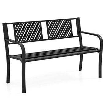 Costway Outdoor Bench 50 in Garden Bench with Patterned Backrest and Curved Armrests