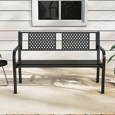 Costway Outdoor Bench 50 Inches Garden Bench with Patterned Backrest and Curved Armrests