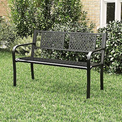 Costway Outdoor Bench 50 Inches Garden Bench with Patterned Backrest and Curved Armrests