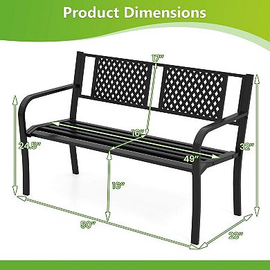 Costway Outdoor Bench 50 Inches Garden Bench with Patterned Backrest and Curved Armrests