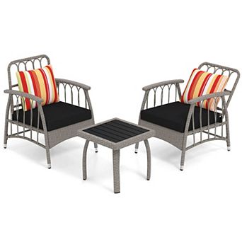 Costway 3 pc Patio PE Wicker Furniture Set with 5-Level Adjustable Backrest Bistro Set