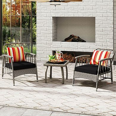 Costway 3 PCS Patio PE Wicker Furniture Set with 5-Level Adjustable Backrest Bistro Set