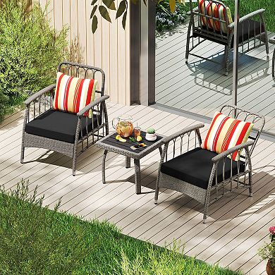 Costway 3 PCS Patio PE Wicker Furniture Set with 5-Level Adjustable Backrest Bistro Set