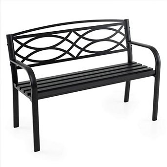 Costway Outdoor Bench 45.5" Patio Garden Bench with Backrest Curved Armrests for Backyard