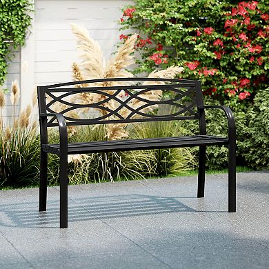Costway Outdoor Bench 45.5" Patio Garden Bench with Backrest Curved Armrests for Backyard