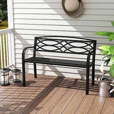 Costway Outdoor Bench 45.5" Patio Garden Bench with Backrest Curved Armrests for Backyard