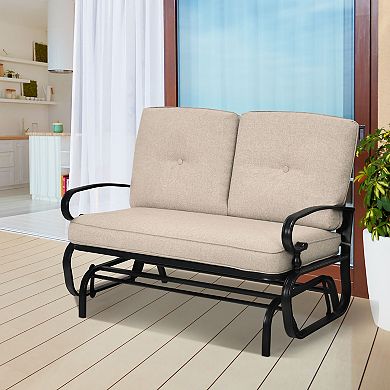 Costway Glider Outdoor Patio Rocking Bench Loveseat Cushioned Seat Steel Frame