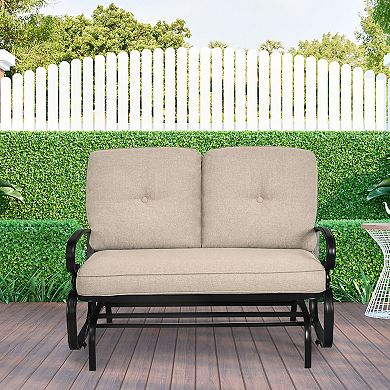 Costway Glider Outdoor Patio Rocking Bench Loveseat Cushioned Seat Steel Frame