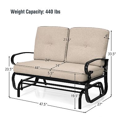 Costway Glider Outdoor Patio Rocking Bench Loveseat Cushioned Seat Steel Frame