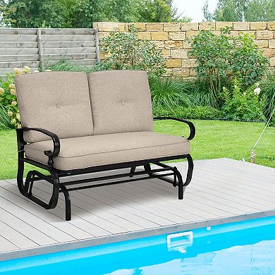 Costway Glider Outdoor Patio Rocking Bench Loveseat Cushioned Seat Steel Frame