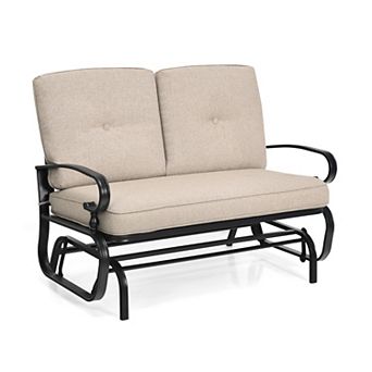 Costway Glider Outdoor Patio Rocking Bench Loveseat Cushioned Seat Steel Frame