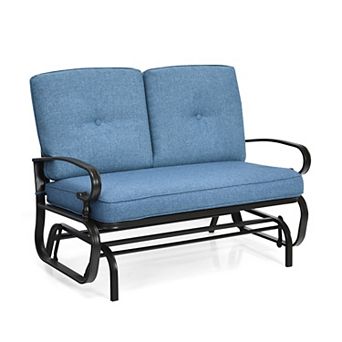 Costway Glider Outdoor Patio Rocking Bench Loveseat Cushioned Seat Steel Frame