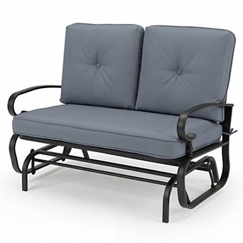 Costway Glider Outdoor Patio Rocking Bench Loveseat Cushioned Seat Steel Frame