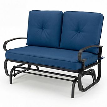 Costway Glider Outdoor Patio Rocking Bench Loveseat Cushioned Seat Steel Frame