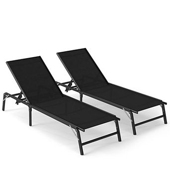 Costway 2 pc Reclining Lounge Chairs Folding Patio Recliner Chair with 5-position Backrest