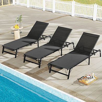 Costway 2 PCS Reclining Lounge Chairs Folding Patio Recliner Chair with 5-position Backrest